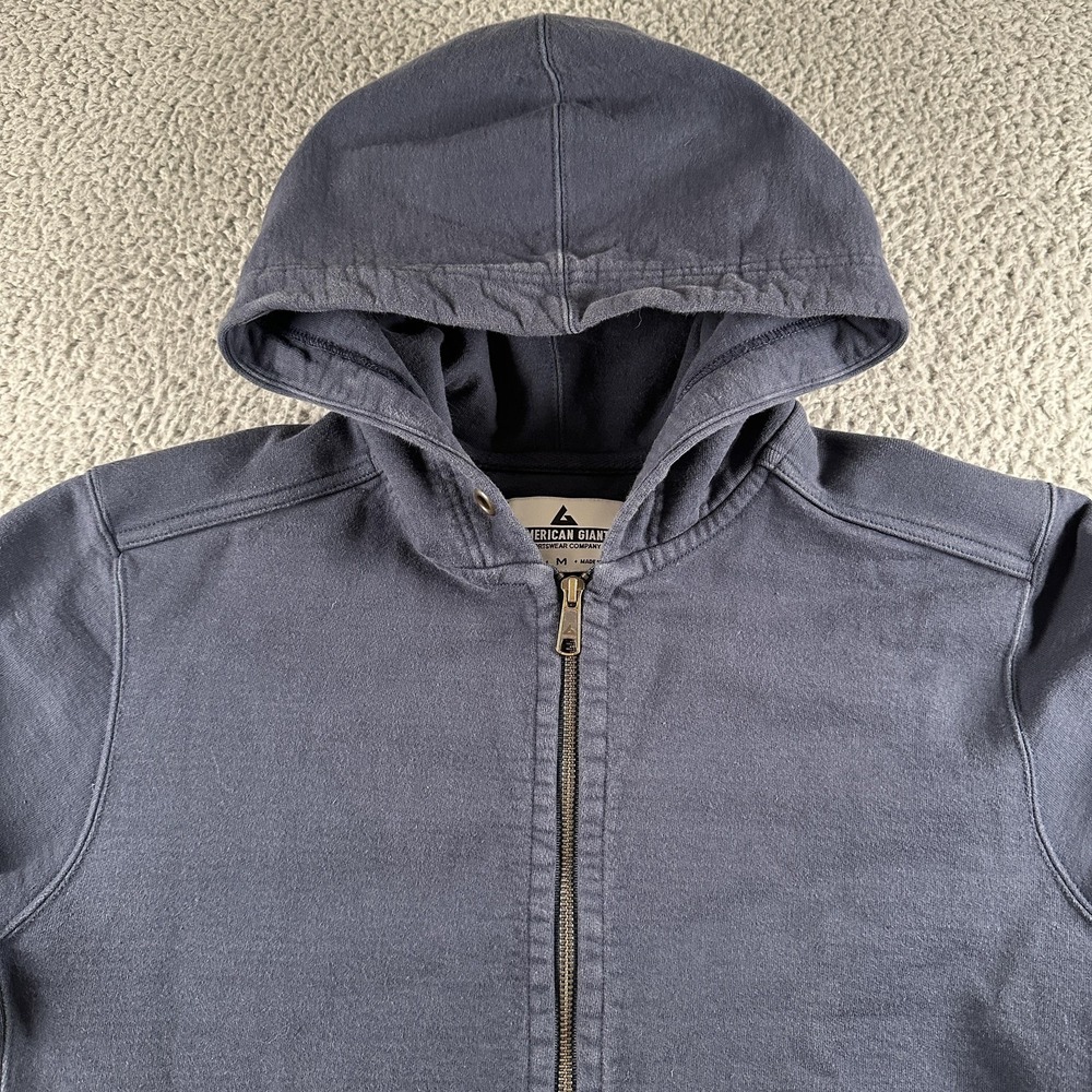 American Giant Hoodie Mens M Blue Full Zip Fleece Sweatshirt USA Heavyweight - Picture 2 of 11